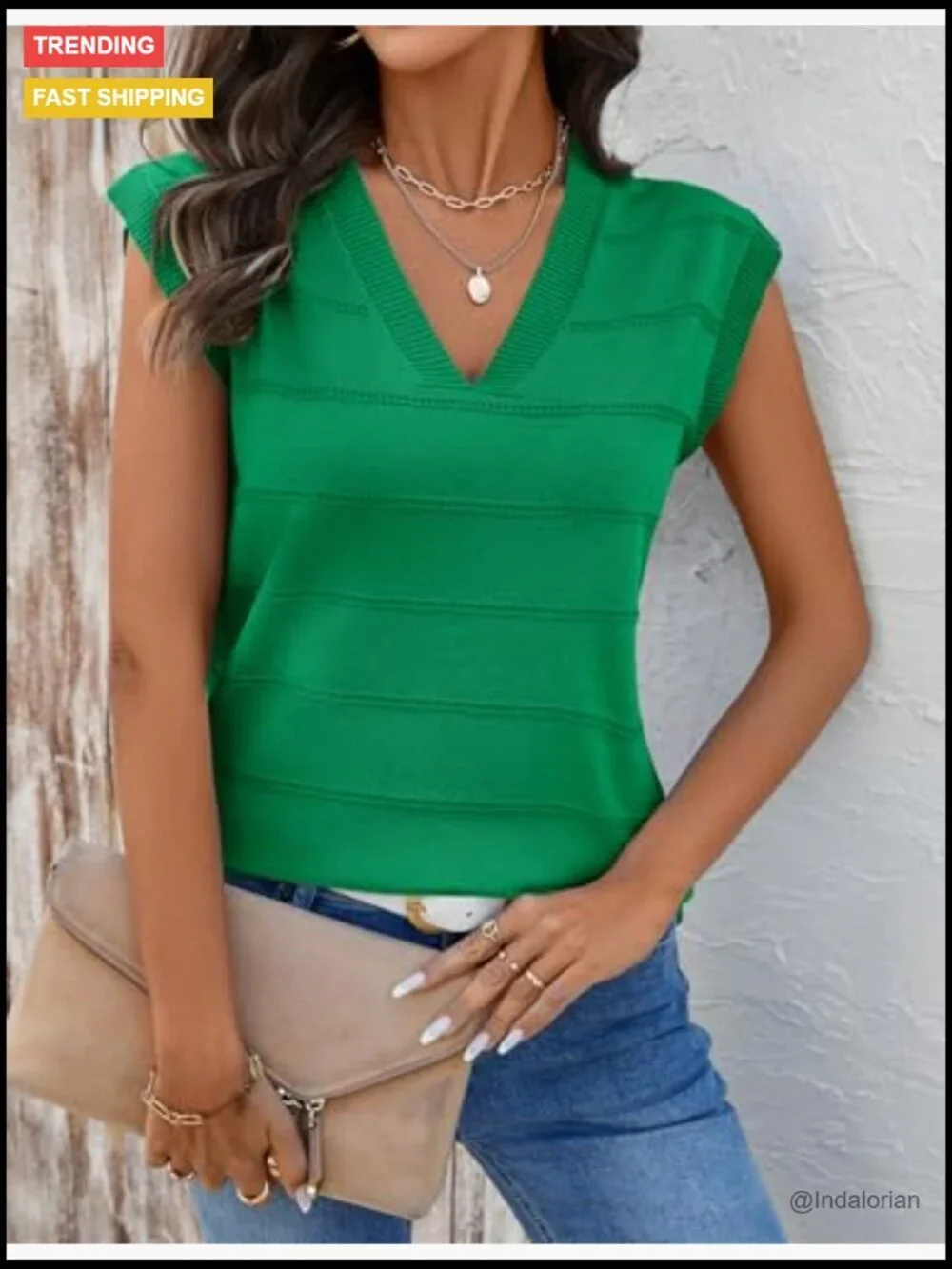 Sleeveless Knitted V-Neck Cap Sleeve Pullover Vest Top